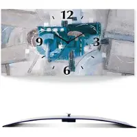 ARTland Wanduhr, gebogen Quarzuhr - schwarzer Zeiger Abstrakte blaue Kreise Größe: 60x30 cm