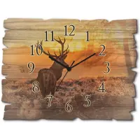 ARTland Holz Wanduhr Quarzuhr - schwarzer Zeiger Rotwild Größe: 40x30 cm