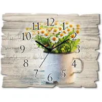 ARTland Holz Wanduhr Quarzuhr - schwarzer Zeiger Frühlingsgarten mit Echter Kamille Größe: 40x30 cm