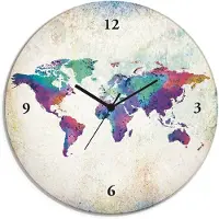 ARTland Glas Wanduhr Funkuhr - schwarzer Zeiger bunte Weltkarte Größe: 30x30 cm