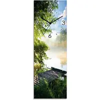 ARTland Glas Wanduhr Quarzuhr - schwarzer Zeiger Angelsteg am Morgen Größe: 20x60 cm