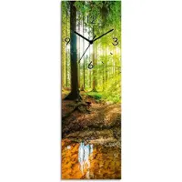 ARTland Glas Wanduhr Funkuhr - schwarzer Zeiger Wald mit Bach Größe: 20x60 cm
