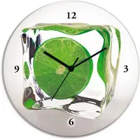 ARTland Glas Wanduhr Quarzuhr - schwarzer Zeiger Limette im Eiswürfel Größe: 30x30 cm