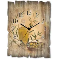 ARTland Holz Wanduhr Funkuhr - schwarzer Zeiger Oliven und Zitronen Größe: 30x40 cm