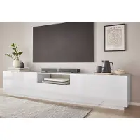 Web Furniture Moderne TV-Bank Wohnzimmer 220x43cm Wand glänzend weiß Fergus