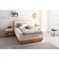 OTTO Boxspringbett "Jenna", beige (sabbia), B:164cm L:216cm, Komplettbetten, Boxspringbett, ohne LED-Beleuchtung, mit zertifizierten, recycelten Bezugsstoffen