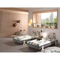 Vipack Modulo Art. Set best. aus 2 Einzelbetten/Stapelbetten je 90 x 200 cm Liegefläche, grau lackiert, Fuß Smileystern-Optik Kiefer natur lackiert