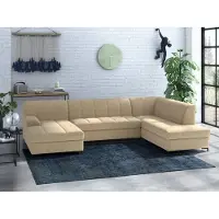 Inosign Wohnlandschaft "Balme, moderne Formensprache, zeitloses Design, U-Form", beige, B:297cm H:75cm T:195cm, 100% Polyester, Sofas, Wohnlandschaft, Inkl. Zierkissen, wahlweise mit Bettfunktion