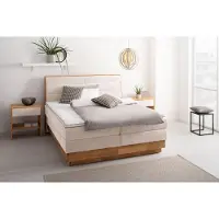 Otto Home Boxspringbett "Jenna", beige (sabbia), B:184cm L:216cm, Komplettbetten, Boxspringbett, ohne LED-Beleuchtung, mit zertifizierten, recycelten Bezugsstoffen