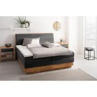 Otto Home Boxspringbett "Jenna", grau (ferro), B:204cm L:216cm, Komplettbetten, Boxspringbett, ohne LED-Beleuchtung, mit zertifizierten, recycelten Bezugsstoffen