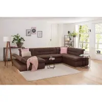 Home affaire Wohnlandschaft "Avesa U-Form", braun (dunkelbraun), B:355cm H:80cm T:216cm, 100% Polyester, Sofas, Wohnlandschaft, Wahlweise mit Armteilverstellung und Bettfunktion, B/T/H: 355/216/80cm