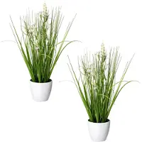 Creativ Green Kunstgras "Blüten-Gras-Mix", weiß, H:41cm Ø:10cm, Kunststoff, Kunstpflanzen, Kunstgras, in weißer Kunststoffschale