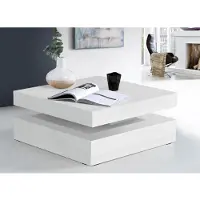 Freiraum Couchtisch TURN 78 x 78 cm drehbare Platte Optik Weiß glossy