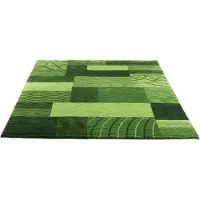 Theko Wollteppich "Royal Domas 4028", grün, B:120cm H:14mm L:180cm, Schurwolle, Teppiche, Wollteppich, Kurzflor, reine Wolle, handgetuftet, modernes Patchwork Design