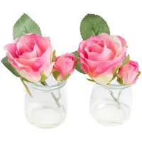 Botanic-Haus Kunstblume "Rose im Glas", pink, B:9cm H:14cm T:9cm Ø:9cm, Kunststoff, Kunstpflanzen, Kunstblume