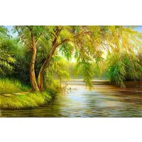 Papermoon Fototapete "Summer Wood Lake", bunt, B:2m L:1,49m, Vlies, Tapeten, Fototapete