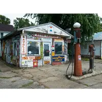 Papermoon Fototapete "Old Vintage Retro Gas Station", bunt, B:2,5m L:1,86m, Vlies, Tapeten, Fototapete