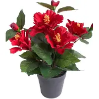 Botanic-Haus Kunstblume "Hibiskus im Topf", rot, B:20cm H:27cm T:20cm Ø:20cm, Kunststoff, Kunstpflanzen, Kunstblume