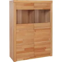 Otto Home Highboard "Silkeborg", beige (kernbuche teilmassiv), B:90cm H:125cm T:35cm, Holz teilmassiv, Sideboards, Highboard, schöne grifflose Optik, teilmassiv