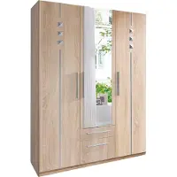 Priess Kleiderschrank , braun (struktureichefarben hell), B:140cm H:193cm T:54cm, Holzwerkstoff, Schränke, Kleiderschrank, 1-bis 5-türig, mit silberfarbigen Applikationen