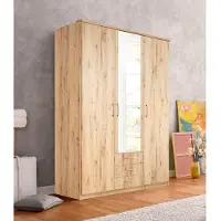 Priess Kleiderschrank "Husum", beige (astkernbuchefarben), B:140cm H:196cm T:57cm, Holzwerkstoff, Schränke, Kleiderschrank, mit dekorativen Kranz, wahlweise mit Schubkästen