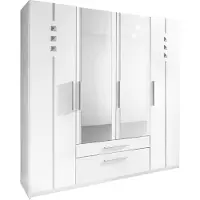 Priess Kleiderschrank , weiß, B:185cm H:193cm T:54cm, Holzwerkstoff, Schränke, Kleiderschrank, 1-bis 5-türig, mit silberfarbigen Applikationen