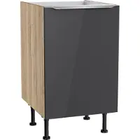 Kochstation Spülenschrank "KS-Aken", grau (anthrazit hochglanz, wildeiche nachbildung), B:50cm H:87cm T:58,4cm, Schränke, Spülenschrank