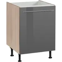 Optifit Spülenschrank "Bern", grau (grau hochglanz, akaziefarben), B:60cm H:87cm T:58,4cm, Schränke, Spülenschrank, 60 cm breit, mit 1 Tür, mit höhenverstellbaren Füßen, mit Metallgriff