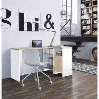 Gami Schreibtisch "Liverpool", weiß (kastanie natur, weiß), B:136cm H:75,7cm T:87,5cm, Tische, Schreibtisch