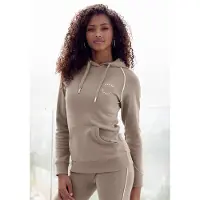 H.I.S. Hoodie H.I.S, Damen, Gr. 32/34, braun (camelfarben), Interlock, Obermaterial: 60% Baumwolle, 40% Polyester, unifarben, Basic, mit Paspel, Sweatshirts Hoodie, mit Kängurutasche, Loungewear