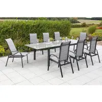 Merxx Garten-Essgruppe "Marini", grau, B:57cm H:110cm T:73cm, Aluminium, Polyester, Sitzmöbel-Sets, Garten-Essgruppe, 8 Klappsessel, ausziehbarer Tisch