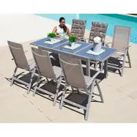 Merxx Garten-Essgruppe "Amalfi", grau (taupe), Obermaterial: 100% Polyester, Sitzmöbel-Sets, Garten-Essgruppe, 6 Hochlehner, ausziehbarer Tisch 90x140-200 cm, Alu/Textil, Topseller