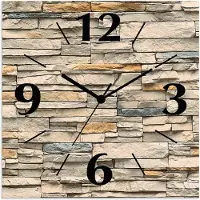 ARTland Wanduhr auf Alu Quarzuhr - schwarzer Zeiger Braune alte Ziegelmauer Größe: 30x30 cm