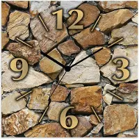 ARTland Wanduhr auf Alu Funkuhr - schwarzer Zeiger Braune Steinwand Größe: 30x30 cm