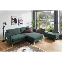 Atlantic Home Collection Ecksofa "Mailo L-Form", grün, B:204cm, , Sofas, Ecksofa, mit Seitentaschen, Recamiere beidseitig montierbar, Massivholzfüße