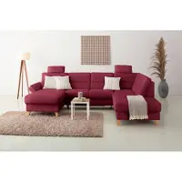 Home affaire Wohnlandschaft "Westerland U-Form", rot (bordeaux), B:303cm H:90cm T:213cm, 100% Polyester, Sofas, Wohnlandschaft, Federkern, wahlweise Bettfunktion, Stauraum und Armlehn-Verstellung