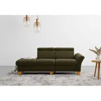 Otto Home Recamiere "Lindgren", grün (khaki), B:206cm H:84cm T:93cm, 100% Polyester, Sofas, Recamiere, wahlweise motorische TV-Funktion, Bettkasten und Kopfteilverstellung