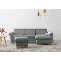 Otto Home Ecksofa "Lindgren L-Form", grau, B:258cm H:84cm T:169cm, 100% Polyester, Sofas, Ecksofa, wahlweise mit Bett mit klappbaren Rollen, Kasten und Kopfverstellung