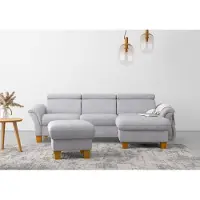 Home affaire Ecksofa "Lindgren L-Form", silber, B:258cm H:84cm T:169cm, 100% Polyester, Sofas, Ecksofa, wahlweise mit Bett mit klappbaren Rollen, Kasten und Kopfverstellung