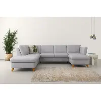 Home affaire Wohnlandschaft "Trelleborg U-Form", silber, B:307cm H:86cm T:213cm, 100% Polyester, Sofas, Wohnlandschaft, Federkern-Polsterung, wahlweise mit Schlaffunktion und Stauraum