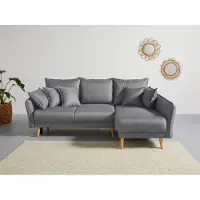 Home affaire Ecksofa "Granbo L-Form, B: 240 cm", grau, B:240cm H:95cm T:170cm, 100% Polyester, Sofas, Ecksofa, Schlaffunktion, Bettkasten, Taschen & 5 Zierkissen, Federkern