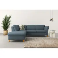 Home affaire Ecksofa "Trelleborg L-Form", blau (blaugrau), B:252cm H:86cm T:213cm, 100% Polyester, Sofas, Ecksofa, Federkern-Polsterung, wahlweise mit Schlaffunktion und Stauraum