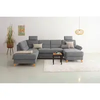 Otto Home Wohnlandschaft "Westerland U-Form", grau, B:303cm H:90cm T:213cm, 100% Polyester, Sofas, Wohnlandschaft, Federkern, wahlweise Schlaffunktion, Stauraum und Armlehn-Verstellung