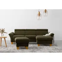Home affaire Ecksofa "Lindgren L-Form", grün (khaki), B:258cm H:84cm T:169cm, 100% Polyester, Sofas, Ecksofa, wahlweise mit Bett mit klappbaren Rollen, Kasten und Kopfverstellung