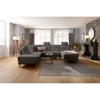 Home affaire Wohnlandschaft "Westerland U-Form", grau, B:303cm H:90cm T:213cm, 98% Polyester 2% Polyamid, Sofas, Wohnlandschaft, Federkern, wahlweise Bettfunktion, Stauraum und Armlehn-Verstellung