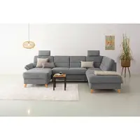 Home affaire Wohnlandschaft "Westerland U-Form", grau, B:303cm H:90cm T:213cm, 100% Polyester, Sofas, Wohnlandschaft, Federkern, wahlweise Bettfunktion, Stauraum und Armlehn-Verstellung
