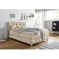 Home affaire Boxspringbett "Salo XXL", beige, B:154cm L:231cm, Komplettbetten, Boxspringbett, in Samtoptik oder Struktur, 6 Breiten in Überlänge 220cm, 4 Härtegrade