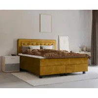 Leonique Boxspringbett "Jeanne", gelb (mustard), B:161cm L:208cm, 100% Polyester, Komplettbetten, Boxspringbett, inkl. Topper mit Taschen-Federkernmatratze