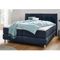 Home affaire Boxspringbett "Salo XXL", blau, B:174cm L:231cm, Komplettbetten, Boxspringbett, in Samtoptik oder Struktur, 6 Breiten in Überlänge 220cm, 4 Härtegrade