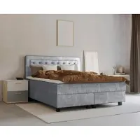 Leonique Boxspringbett "Jeanne", grau (hellgrau), B:141cm L:208cm, 100% Polyester, Komplettbetten, Boxspringbett, inkl. Topper mit Taschen-Federkernmatratze